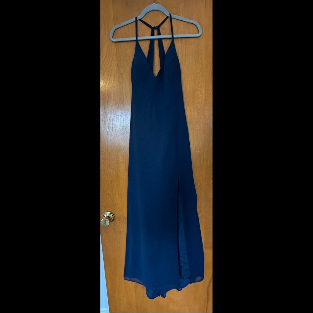 Dark Navy Sheath V-Neck Chiffon Dress